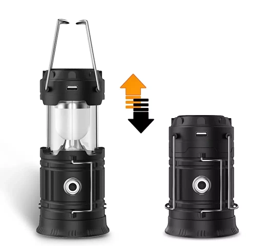 LED-Campinglampe mit Solarbetrieb, Taschenlampe mit Powerbank-Funktion | schwarz | HWL-001-EU