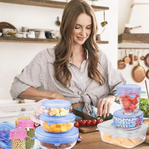 Universale Silikon-Abdeckungen | Set elastischer Deckel, 6 Stück | blau | FLR-6PCS-BLUE