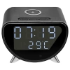 Smarter LED-Wecker mit 15-W-Qi-Ladegerät, Thermometer und 3 Alarmen | USB-Uhr fürs Schlafzimmer | SZ07-15W-BR