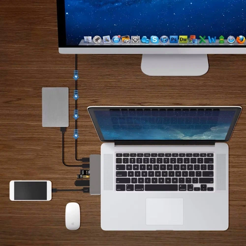 USB-C Hub mit 2x USB-A + 2x USB-C + SD + TF + HDMI | Adapter, Typ C 7-in-1 Splitter | HUB