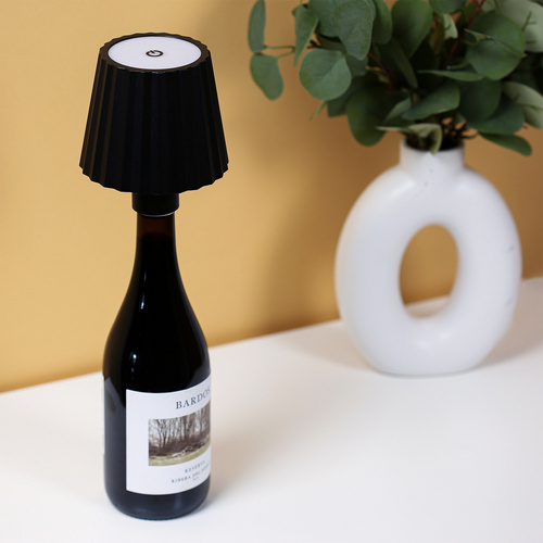 Tischlampe zum Aufstecken auf eine Flasche | HJA47-SCHWARZ | LED-Tischlampe mit eingebautem Akku