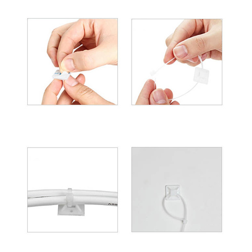 Set 10 Stück Kabel- und Drahtorganizer | Kabelbinder und Basis mit Schaumband | Weiß | KZ-D06-40MM
