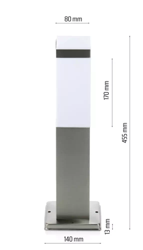 Stehlampe für den Garten, quadratischer Pfosten für E27-Glühbirne | 230V Stromversorgung, Edelstahl | Inox, 45cm | LLF-45CM