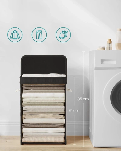 Wäschekorb | Bambus-Aufbewahrungsbox, einteilig, 80 l | schwarz | UYL-80L-BLACK