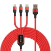 USB-Ladekabel 3-in-1 | Micro-USB, USB Typ-C, Lightning, Nylonkabel 1,2 m | rot | B5-3in1-red