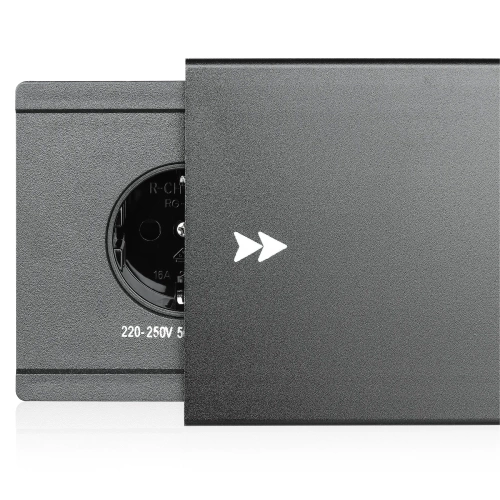 Einbau-Steckdosenelement mit Schiebedeckel | Doppelsteckdose mit USB PD Ladegerät | schwarz | JX-S329-BLACK