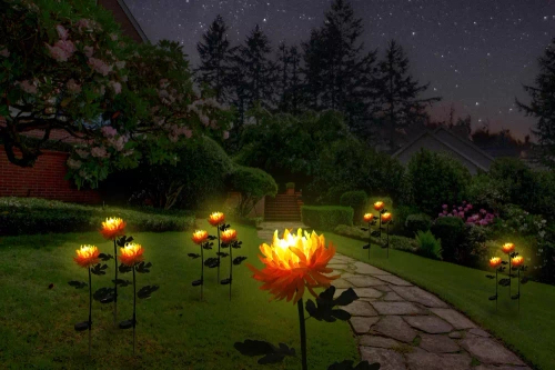 Solarblume | Solar-LED-Gartenlaterne Chrysantheme | 72 cm, 600 mAh | FLD-26-GELB