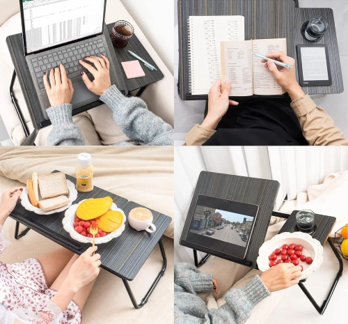 Klappbarer Laptoptisch mit verstellbarem Neigungswinkel | Funktionstisch mit Zusatzplatte | Mobiler Bettständer | LFD-5532-BK
