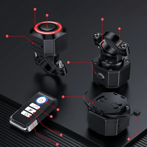 Intelligentes Fahrradrücklicht mit Alarm | 4-in-1 LED-Fahrradalarm | Bremslicht mit Hupe 110 dB | BBL-A6