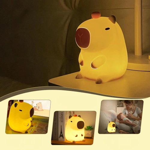 Silikon LED Nachtlicht Capybara | Tragbare Kinderlampe 8 Beleuchtungsmodi mit Timer | Nachtlicht mit warmem Licht 3000K | DS-CPBR-01