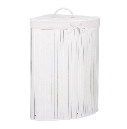 Weißer Wäschekorb | Bambus-Spielzeugkiste | Holzwäschekorb | Einzelner Wäschesammler für das Badezimmer | Eckiger Wäschekorb | AYL-60L-WEISS