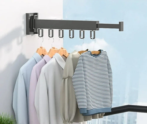 Kleiderständer klappbar | Wandmontage, ausziehbar, mit Haken | grau | LYJ-S30-GREY