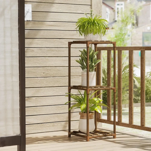 Pflanzenregal aus Holz | Blumenständer für Blumentöpfe | Pflanzenständer | NZ237-BAMBOO