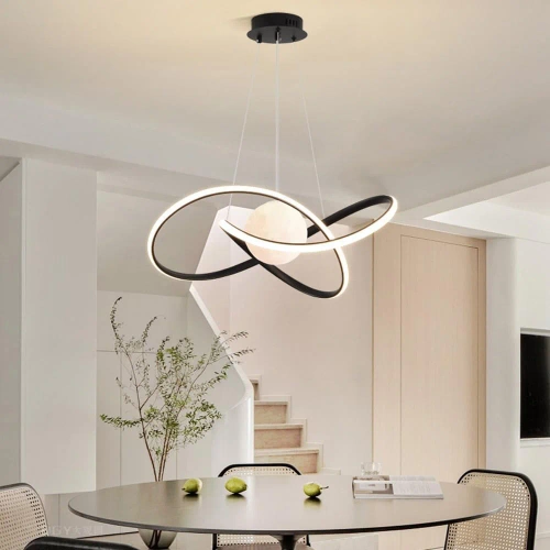 LED-Hängeleuchte 60W | Stilvolle Mond-3D-Lampe | RLT-50CM-60W-B