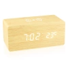 Holz Digitaluhr mit LED-Anzeige und 10 W Induktionsladegerät | Wecker mit 3 Alarmzeiten und Thermometer | SXM-017