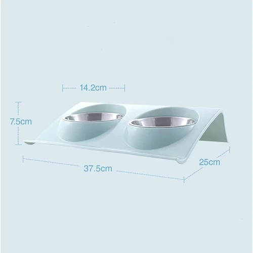 Napf-Set für Hund oder Katze | Doppelte Metallschalen mit Ständer | Edelstahlschalen für Futter und Wasser | JDW-024-BLUE