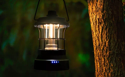 LED-Campinglampe im Retro-Design mit Powerbank-Funktion | Stufenlose Helligkeits- und Farbtemperaturregelung, 3.000 mAh, 20–260 lm, 5–120 h, IPX6 | grün | MY-880