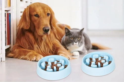 Anti-Schling-Napf für Haustiere | mit Anti-Rutsch-Pads | blau | CWP-B18-BLUE