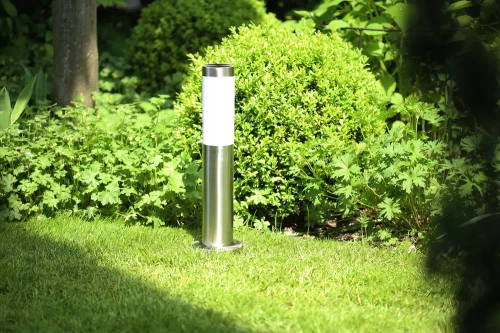 Stehende Gartenlaterne, runder Pfosten für E27-Glühbirne | 230V Stromversorgung, Edelstahl | Inox, 45cm | LLR-45CM