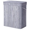 Grauer Wäschekorb | Bambus-Spielzeugkiste | Holzwäschekorb | Zweikammer-Wäschesammler für das Badezimmer | RYL-100L-GREY