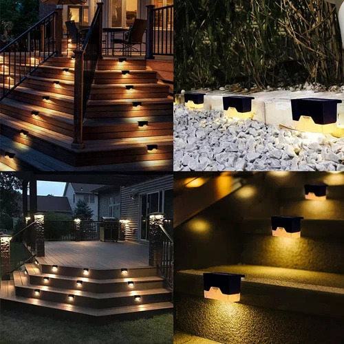 LED-Gartenleuchte Set | 4 Stück, solarbetrieben, zur Montage an Treppen, Zaun oder Geländer | BS-113