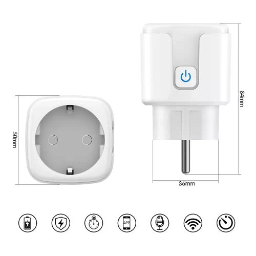 WLAN-Steckdose | Kompatibel mit Google Assistant und Amazon Alexa, Steuerung über Smart Life oder Tuya Smart, Schuko-Typ, Energiemessung, Zeitschaltuhr | SM-P16