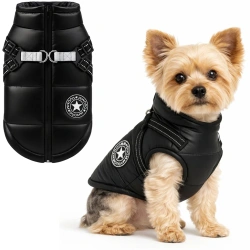 Winter Hundejacke mit integrierten Geschirr | Größe M | warm, wasserdicht | PET-017S-BK