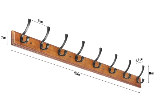 Holzkleiderbügel | Wandgarderobe | Kleiderbügel mit 16 Haken | HG-80CM-WOOD