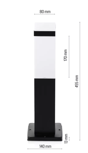 Gartenleuchte stehend, quadratische Säule für E27-Leuchtmittel | 45 cm, 230 V, Edelstahl | schwarz matt | LLF-45CM