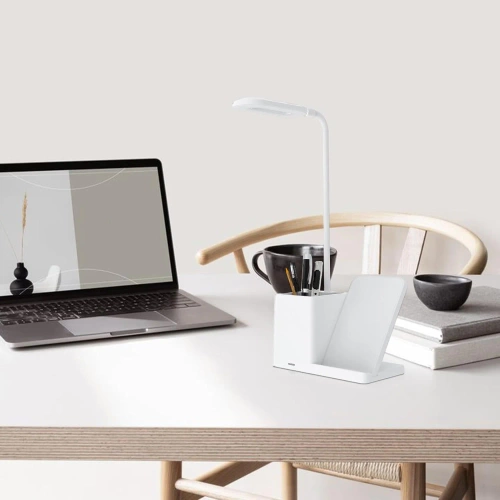 LED-Schreibtischleuchte mit Qi-Wireless-Charging | 3-in-1 Büro-Tischleuchte mit Organizer und Ladegerät | moderne Lernleuchte mit Stiftehalter | MD-K5-15W