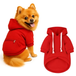 Hundepullover mit Kapuze für Hunde und Katzen | Größe M | rot | mit Tasche | PET-015M-RED