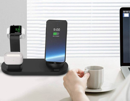 Ladestation für Apple iPhone, AirPods, Watch | kabelloses Ladegerät 15 W | 3 Anschlüsse – USB-C / Lightning / Micro USB | WD-03