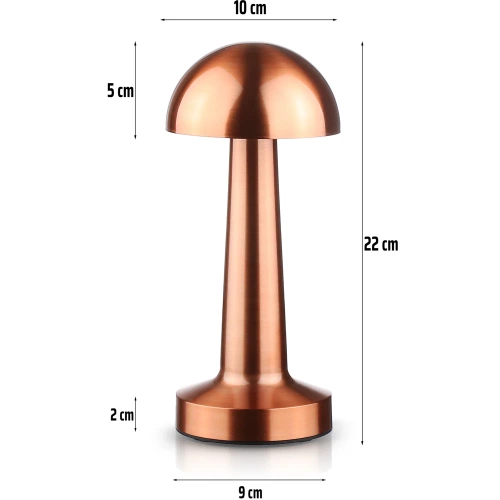 Touch-Tischleuchte mit einstellbarer Lichtfarbe | USB-Pilzleuchte, kabellos | HJA11-COPPER