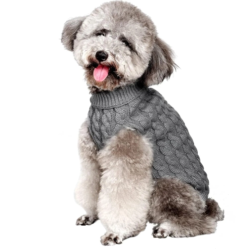 Hundepullover mit Rollkragen | Größe L, weich und elastisch, ideal für Hunde und Katzen, warm für den Winter | grau | PET-014L-GREY