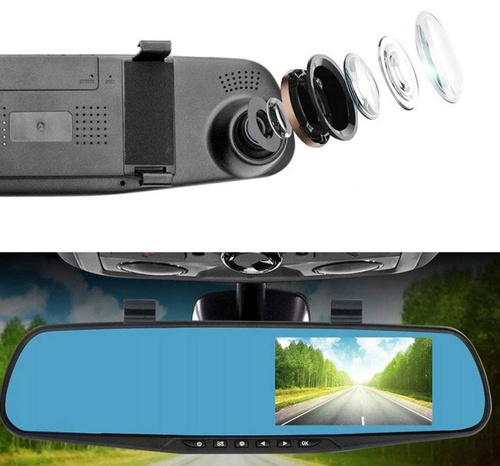 Rückfahrkamera-Set mit Dashcam im Rückspiegel | 4,3" TFT LCD Monitor, für Rückfahrkamera, 12 V | PZ702-1-DVR