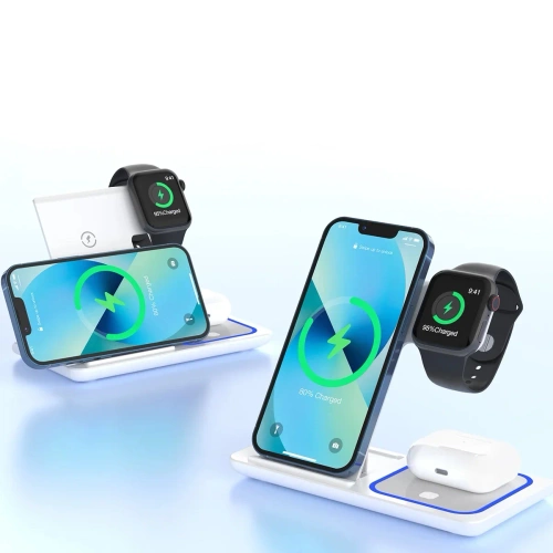 Faltbares kabelloses Ladegerät | Ladestation für iPhone, Apple Watch und AirPods | 15 W | MD-DK15-15W-W