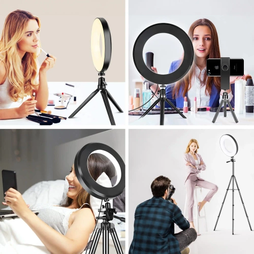 16 cm LED-Ringlicht mit 25 cm Stativ | Kompaktes Set für Make-up, Streaming und Fotografie |