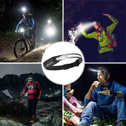 LED-Stirnlampe mit Bewegungssensor | 2 Lichtquellen: COB + XPE | 1.200 mAh, IPX4, 500 lm | HWL-006