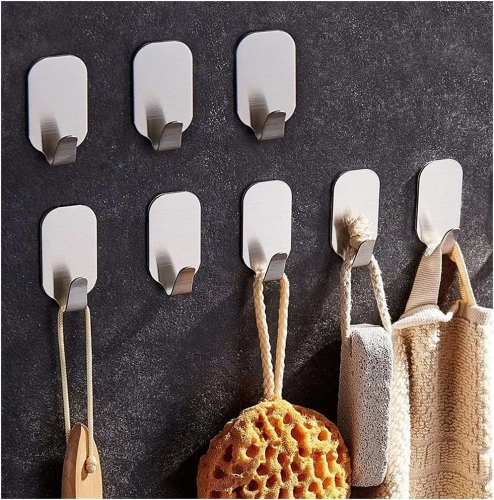 Möbelhaken | Edelstahl-Badezimmergriff | Selbstklebender Haken für Handtücher, Geschirrtücher, Küchenaccessoires | BXV-10PCS-SILBER