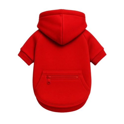 Hundepullover mit Kapuze für Hunde und Katzen | Größe M | rot | mit Tasche | PET-015M-RED