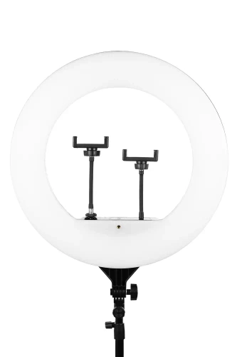 LED-Ringlicht | stufenlose Farb- und Helligkeitseinstellung, Stativ 195 cm, 3 Smartphone-Halterungen, Transporttasche | YQ-480B