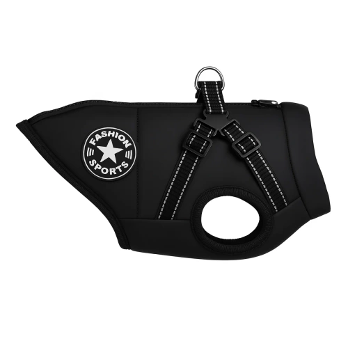 Winter Hundejacke mit Geschirr | Größe S | schwarz | PET-016S-BK