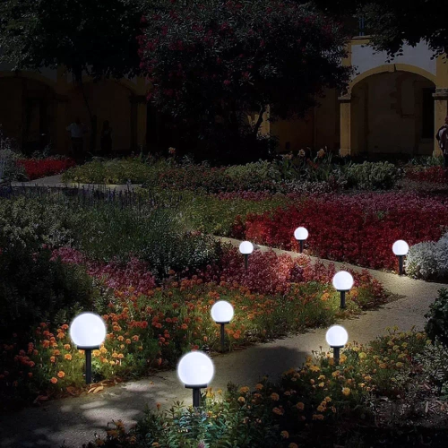 Solar-Gartenlampe Weiße Kugel | Erdspieß, Bodenmontage | 10cm | YNG-105-WC