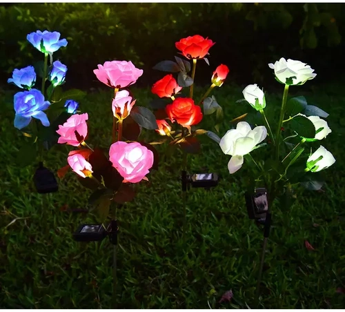 Solarblume | Solar-LED-Gartenlampe Rote Rosen | 74 cm, 600 mAh | FLD-35-RED
