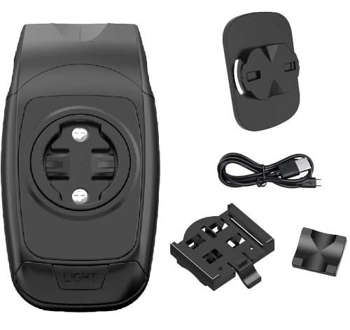 3in1 LED Fahrradlampe mit Hupe | Halterung für Garmin GPS-Computer oder Telefon | Intelligente Beleuchtung mit eingebautem Akku | 05BQ0062