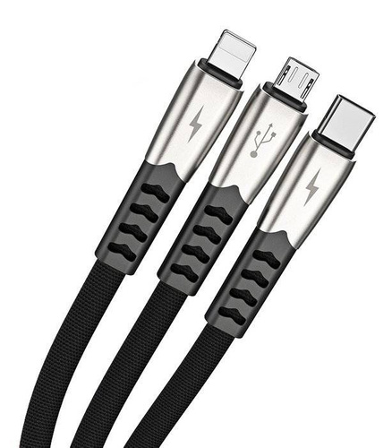 3-in-1 verstärktes USB-Kabel für Telefon - Micro USB, Type-C, Lightning (iPhone) | UC-009