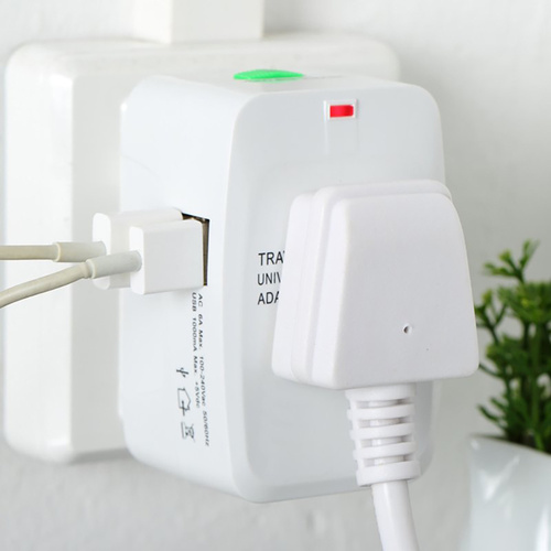 Multifunktionales Reiseadapter, Netzadapter mit Ladegerät und zwei USB-Anschlüssen | EU/USA/CN/UK/AUS | AD-T202