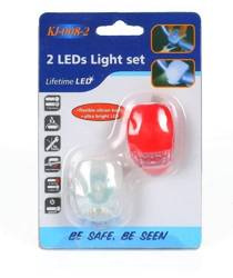 LED-Fahrradlichter | Silikonhülle, universelle Halterung | Set bestehend aus 2 Stück - weiß + rot | BL-01