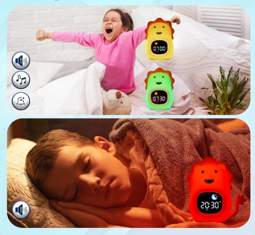 LED-Kinderwecker mit Nachtlicht und weißem Rauschen – Farbiges Licht, Alarm, Sonnenaufgangssimulation | Nachtlicht mit eingebautem Akku | JL-822
