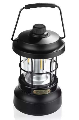 LED Campinglampe im Retro-Stil mit Powerbank-Funktion | Stufenlose Helligkeits- und Farbregelung | 3000mAh, 20-260lm, 5-120h, IPX6 | Schwarz | MY-880